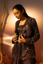 Aged Grape Jacket, Blouse & Draped Skirt